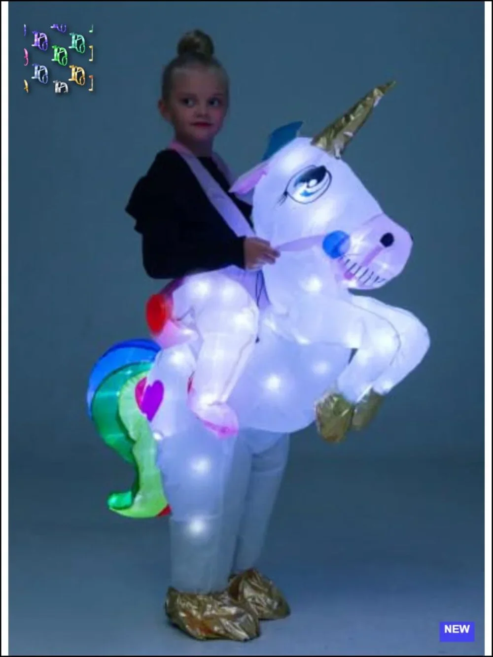 Kids Inflatable Unicorn Costume with LED Lights for Halloween Party